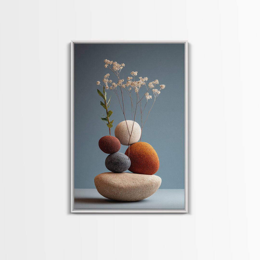 Balanced Pebble Vase With Dried Flowers Wall Art, Modern Home Decor, Scandinavian Art Print, Minimalist Neutral Bedroom Decor