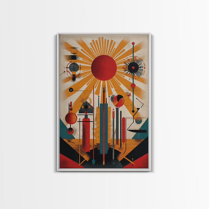 Red Sunburst Machine Wall Art, Midcentury Modern Abstract Poster, Bauhaus Geometric Print, Atomic Retro Office Decor Gift
