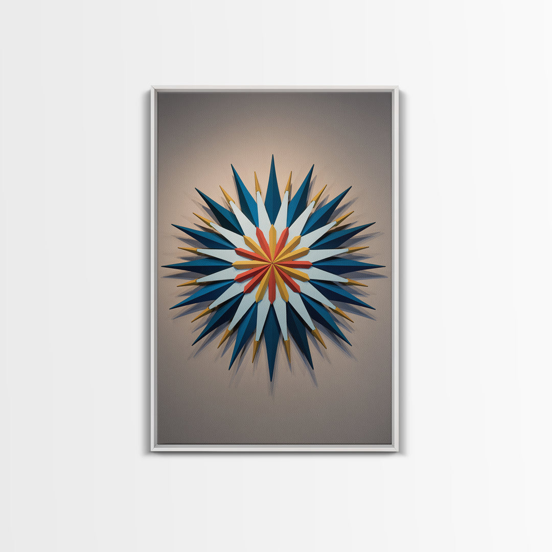 Atomic Starburst Wall Sculpture Wall Art, Midcentury Modern Decor, Geometric MCM Artwork, Navy Gold Canvas Print Retro Poster