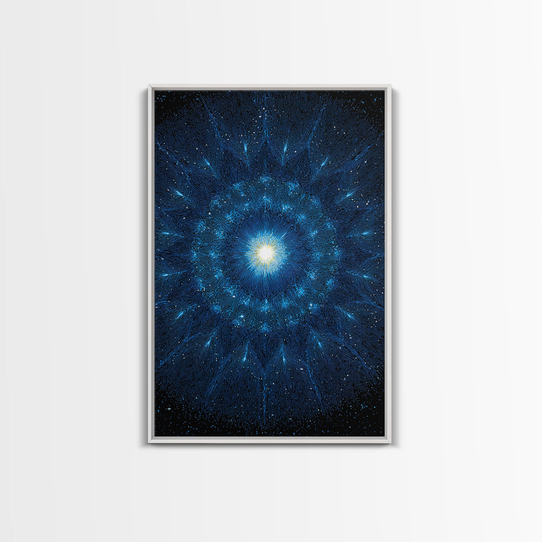 Blue Cosmic Starburst Abstract Wall Art, Modern Digital Art Print, Space Abstract Art, Galaxy Statement Blue Canvas Print