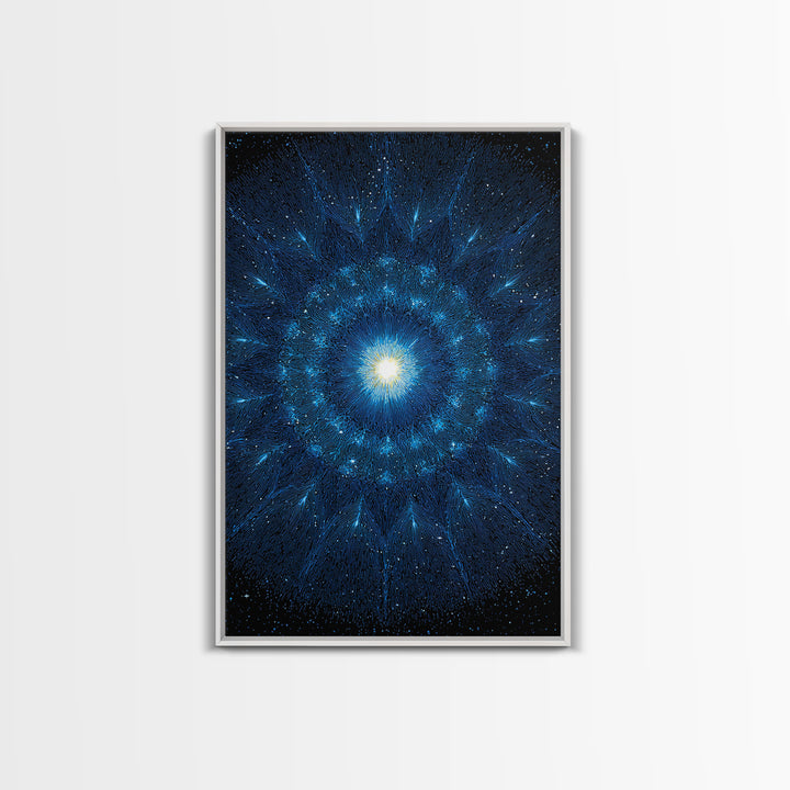 Blue Cosmic Starburst Abstract Wall Art, Modern Digital Art Print, Space Abstract Art, Galaxy Statement Blue Canvas Print