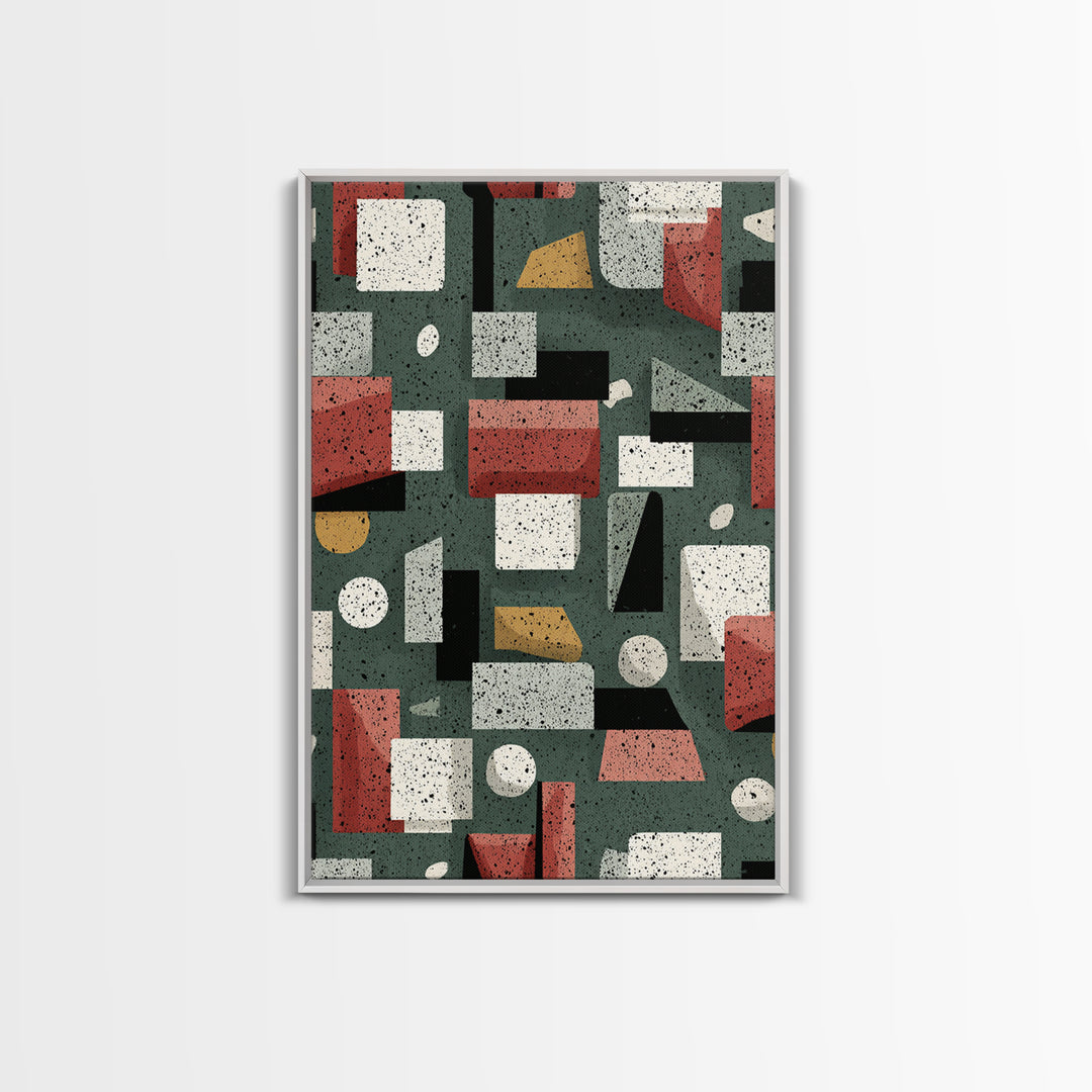 Sage Red Black Geometric Blocks Canvas Print, Midcentury Modern Abstract Art, Bauhaus Retro Office And Living Room Decor