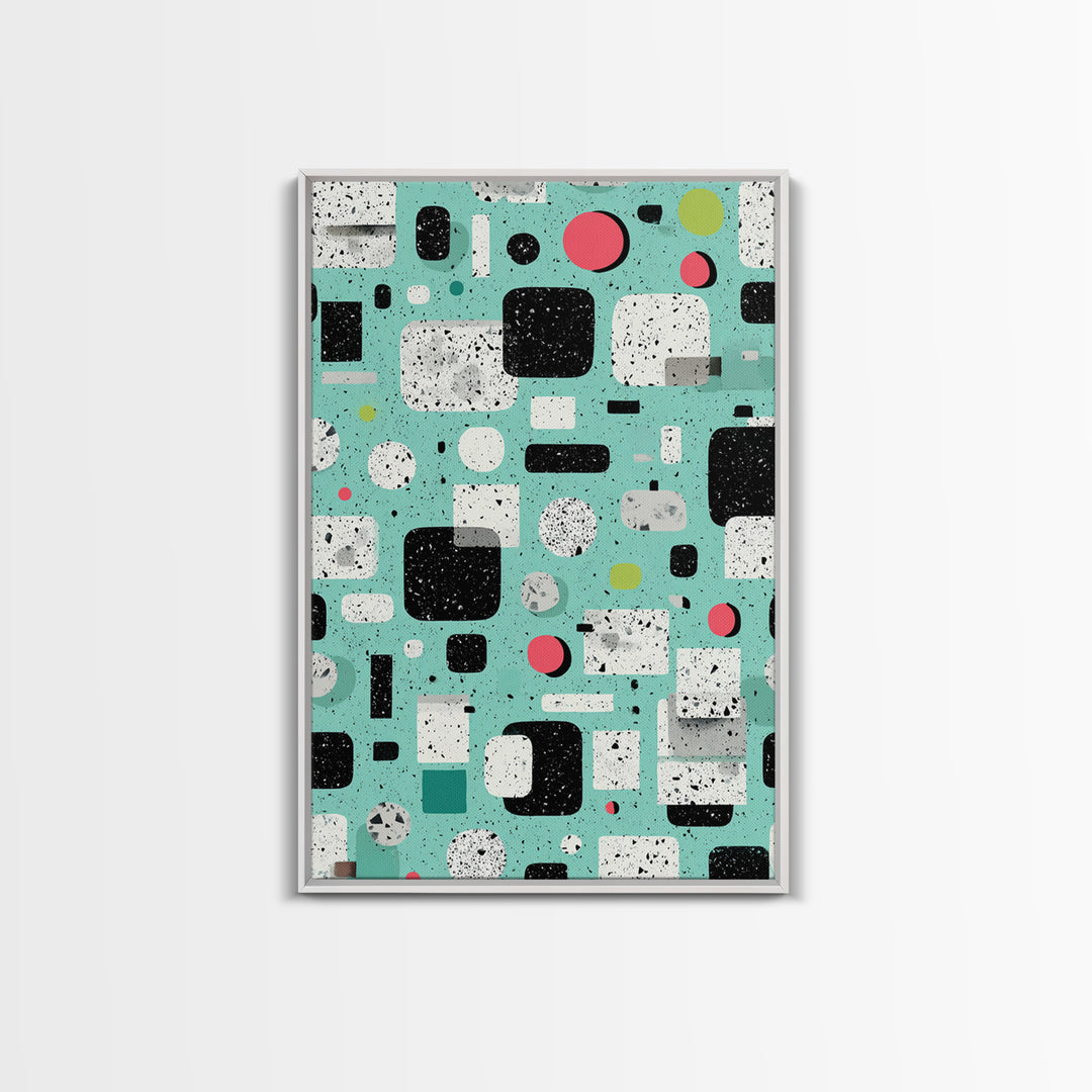 Mint Atomic Rounded Rectangle Pattern Wall Art, Midcentury Modern Abstract Print, Retro Geometric Office Living Room Decor
