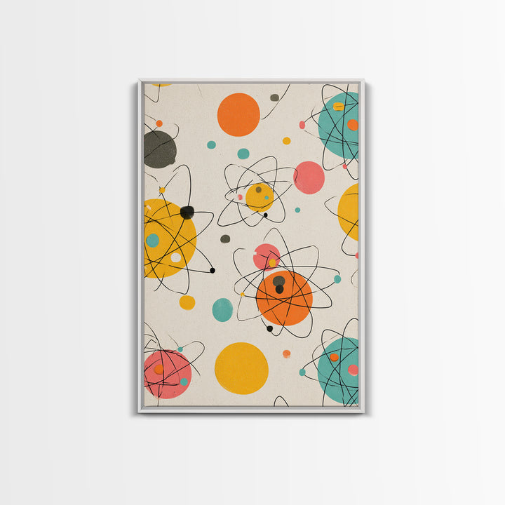 Atomic Orbit Circles And Planets Canvas Print, Midcentury Modern Wall Art, Retro Space Age Abstract Nursery Home Decor Poster