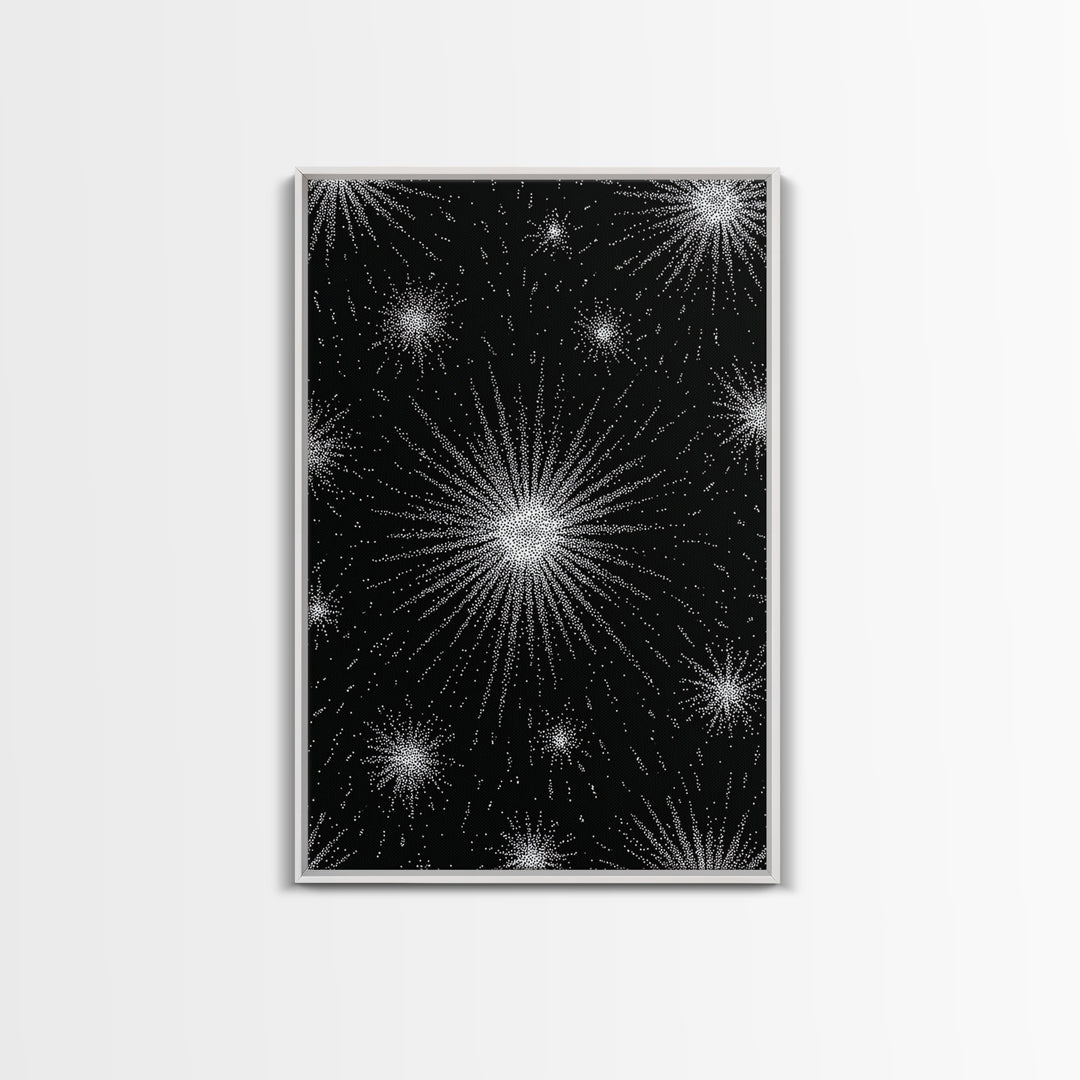 Black And White Atomic Starburst Wall Art, Midcentury Modern Art, Retro Abstract Poster, Minimalist Wall Decor, MCM Gift