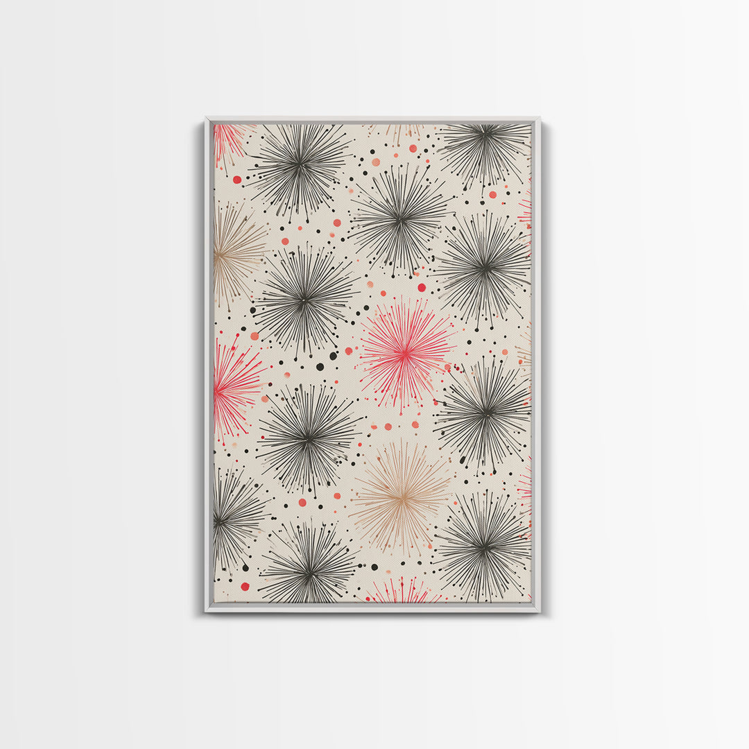 Pink Gray Atomic Starburst Pattern Canvas Print, Midcentury Modern Art, Retro Wall Art, Minimalist Nursery Decor, MCM Gift