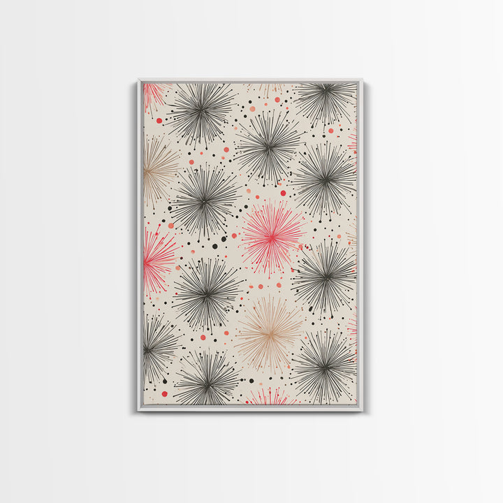 Pink Gray Atomic Starburst Pattern Canvas Print, Midcentury Modern Art, Retro Wall Art, Minimalist Nursery Decor, MCM Gift