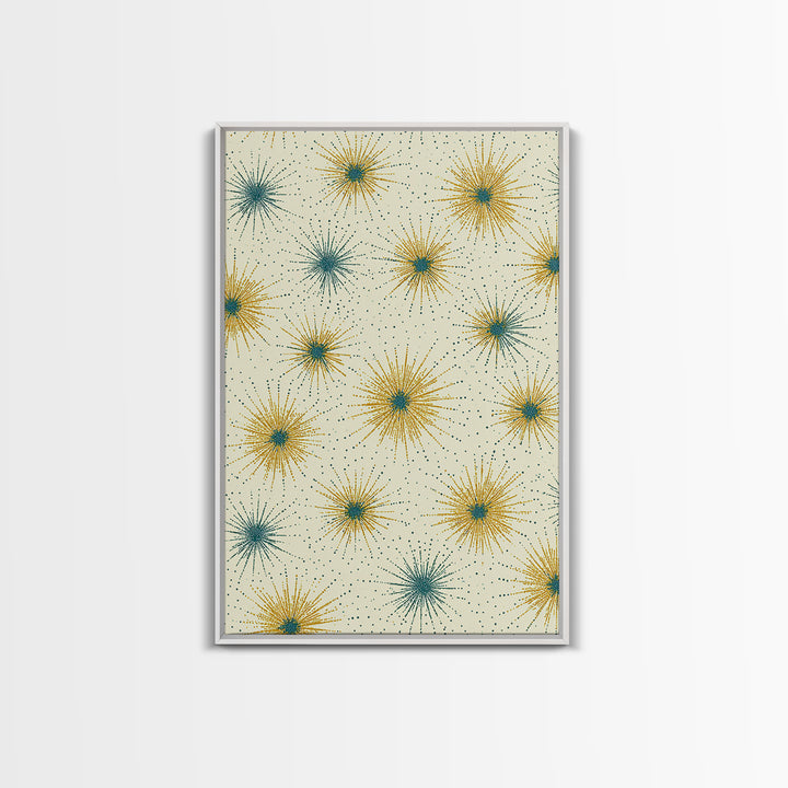 Mustard Teal Atomic Starburst Canvas Print, Midcentury Modern Art, Retro Geometric Wall Art, Scandinavian MCM Decor Gift