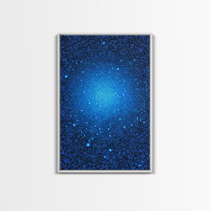 Blue Data Star Field And Cosmic Glyphs Canvas Print, Modern Abstract Wall Art, Futuristic Space Poster, Office Decor Gift