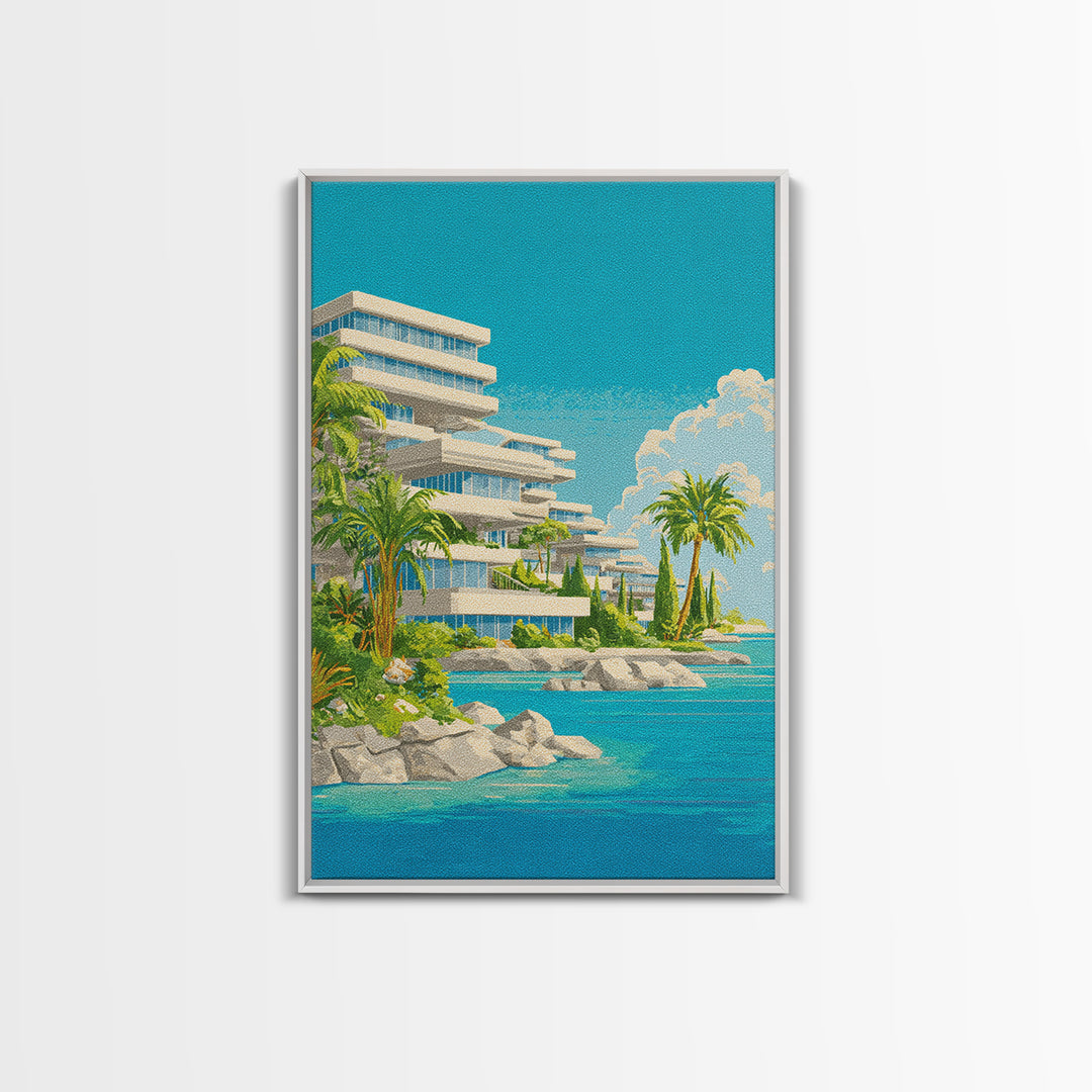 Tropical Modernist Coastal Resort Wall Art, Midcentury Modern Art Print, Palm Tree Ocean Poster, Beach House Decor, Living Room Decor