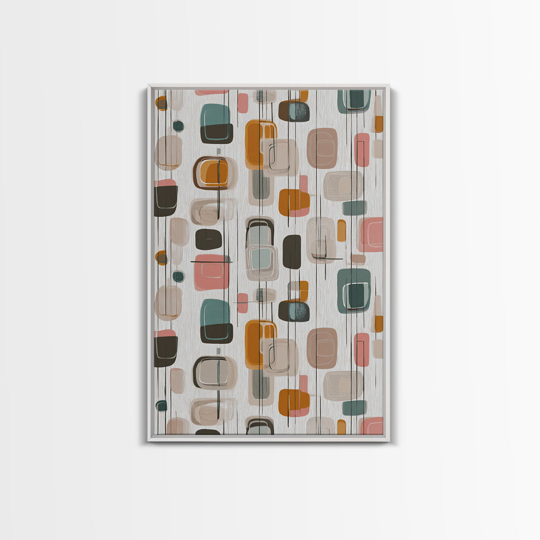 Muted Rounded Rectangle Pattern Wall Art, Midcentury Modern Abstract Poster, Scandinavian Decor, Geometric Home Art Print