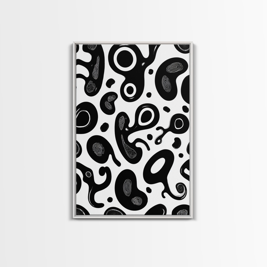 Black And White Amoeba Blob Wall Art, Modern Abstract Poster, Minimalist Retro Decor, Organic Shape Art Print For Home Decor
