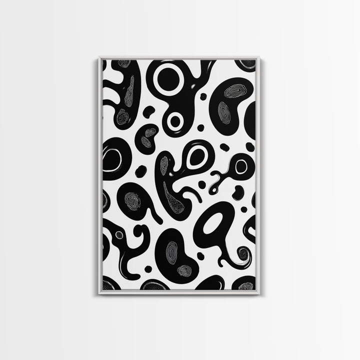 Black And White Amoeba Blob Wall Art, Modern Abstract Poster, Minimalist Retro Decor, Organic Shape Art Print For Home Decor