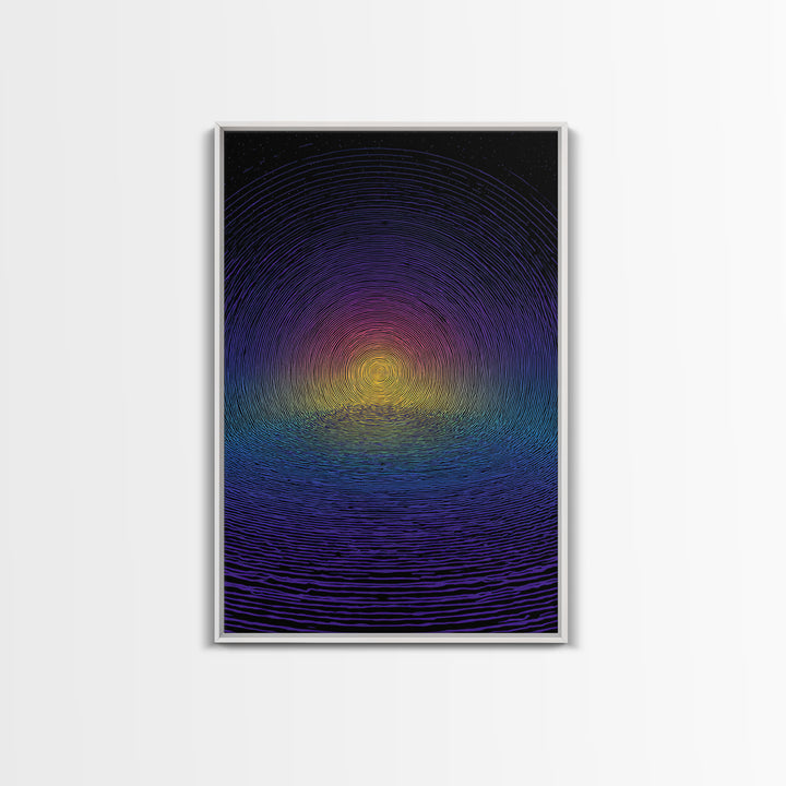 Blue Purple Ripple Sunset Canvas Print, Modern Abstract Wall Art, Retro Psychedelic Poster, Minimalist Home Decor Artwork