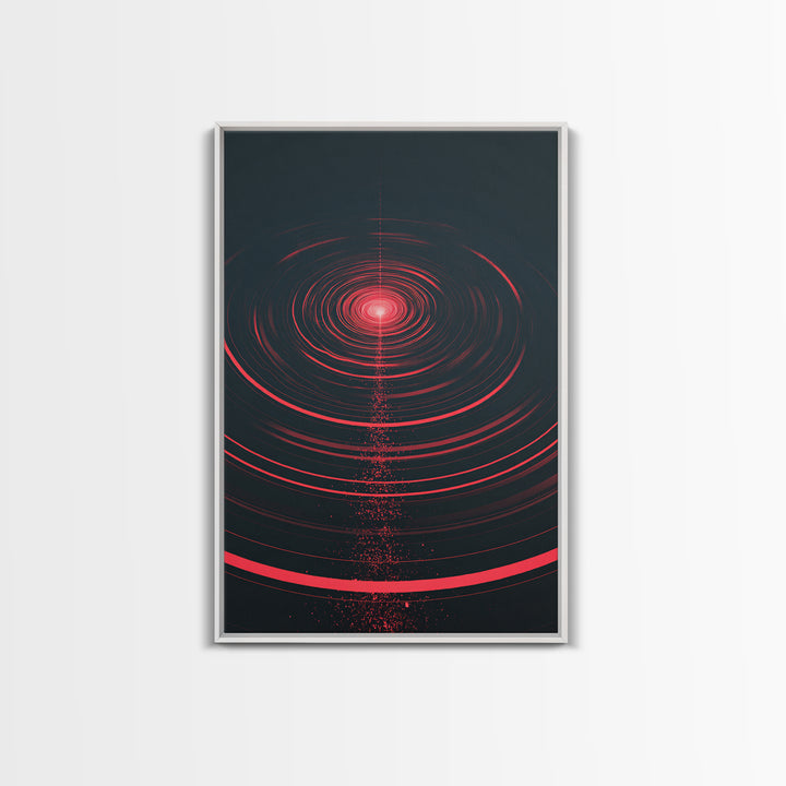 Red Cosmic Concentric Rings Abstract Wall Art, Modern Geometric Art Print, Sci Fi Retro Decor, Bold Black Living Room Decor