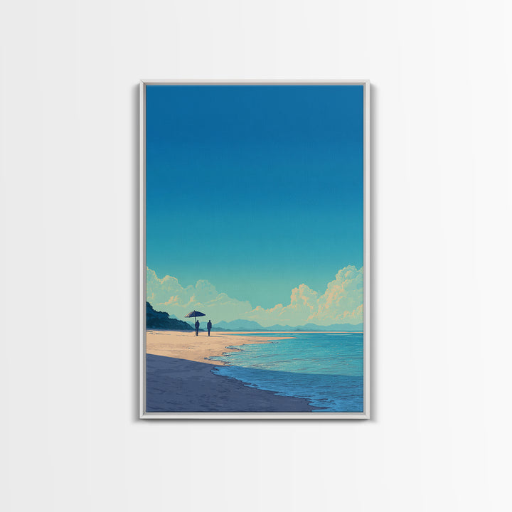 Turquoise Shore Walkers Wall Art, Coastal Travel Poster, Modern Home Decor, Beach Landscape Print, Blue Living Room Artwork