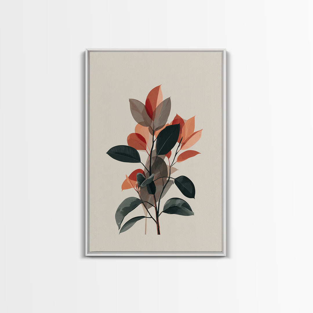 Orange Green Botanical Branch Wall Art, Midcentury Modern Leaf Print, Retro Nature Decor, Living Room Artwork, MCM Home Decor