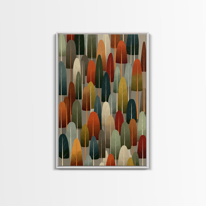 Retro Rounded Forest Pattern Wall Art, Midcentury Modern Tree Print, Earth Tone Geometric Decor, MCM Gallery Wall Art Print