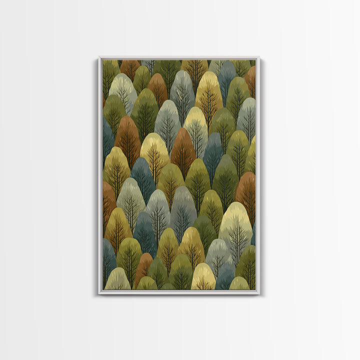 Layered Olive Forest Canopy Wall Art, Midcentury Tree Pattern Print, Nature Landscape Decor, Green Modern Wall Decor, Living Room Art