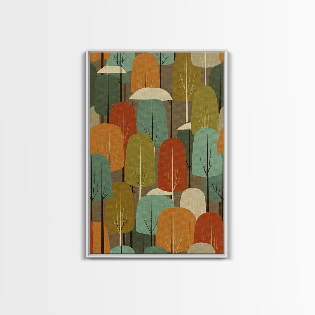 Textured Retro Tree Grove Canvas Print, Midcentury Modern Forest Art, Teal Orange Wall Decor, Atomic MCM Home Decor Poster