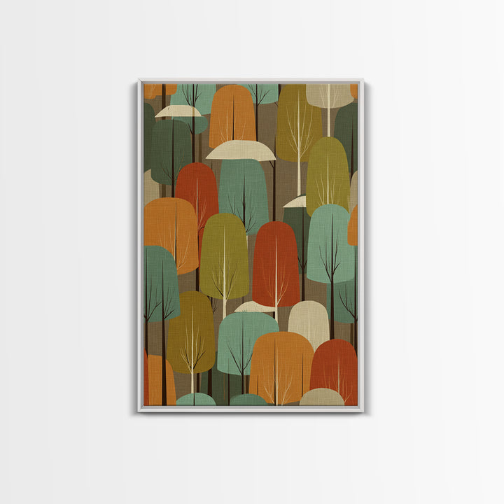 Textured Retro Tree Grove Canvas Print, Midcentury Modern Forest Art, Teal Orange Wall Decor, Atomic MCM Home Decor Poster