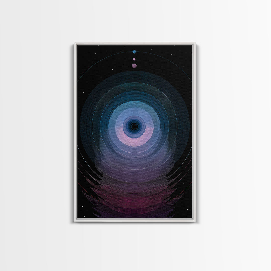 Cosmic Blue Orb Portal Canvas Print, Abstract Space Wall Art, Modern Digital Art Poster, Sci Fi Black Living Room Decor Print