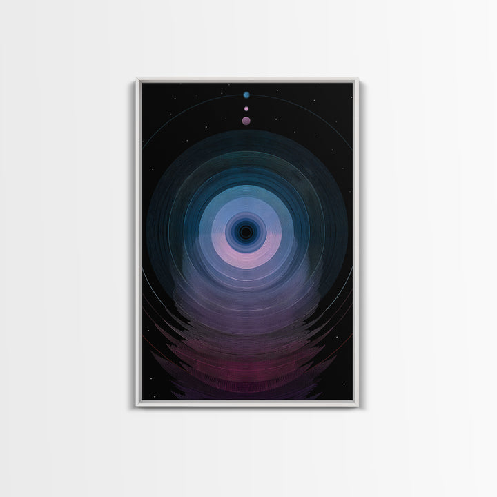 Cosmic Blue Orb Portal Canvas Print, Abstract Space Wall Art, Modern Digital Art Poster, Sci Fi Black Living Room Decor Print