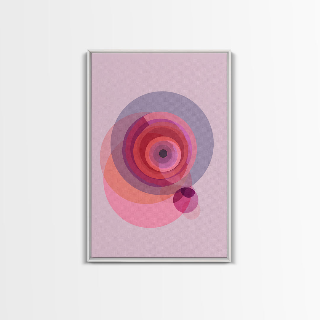 Pink Concentric Circles Abstract Wall Art, Midcentury Modern Art Print, Geometric Wall Decor, Retro MCM Living Room Decor