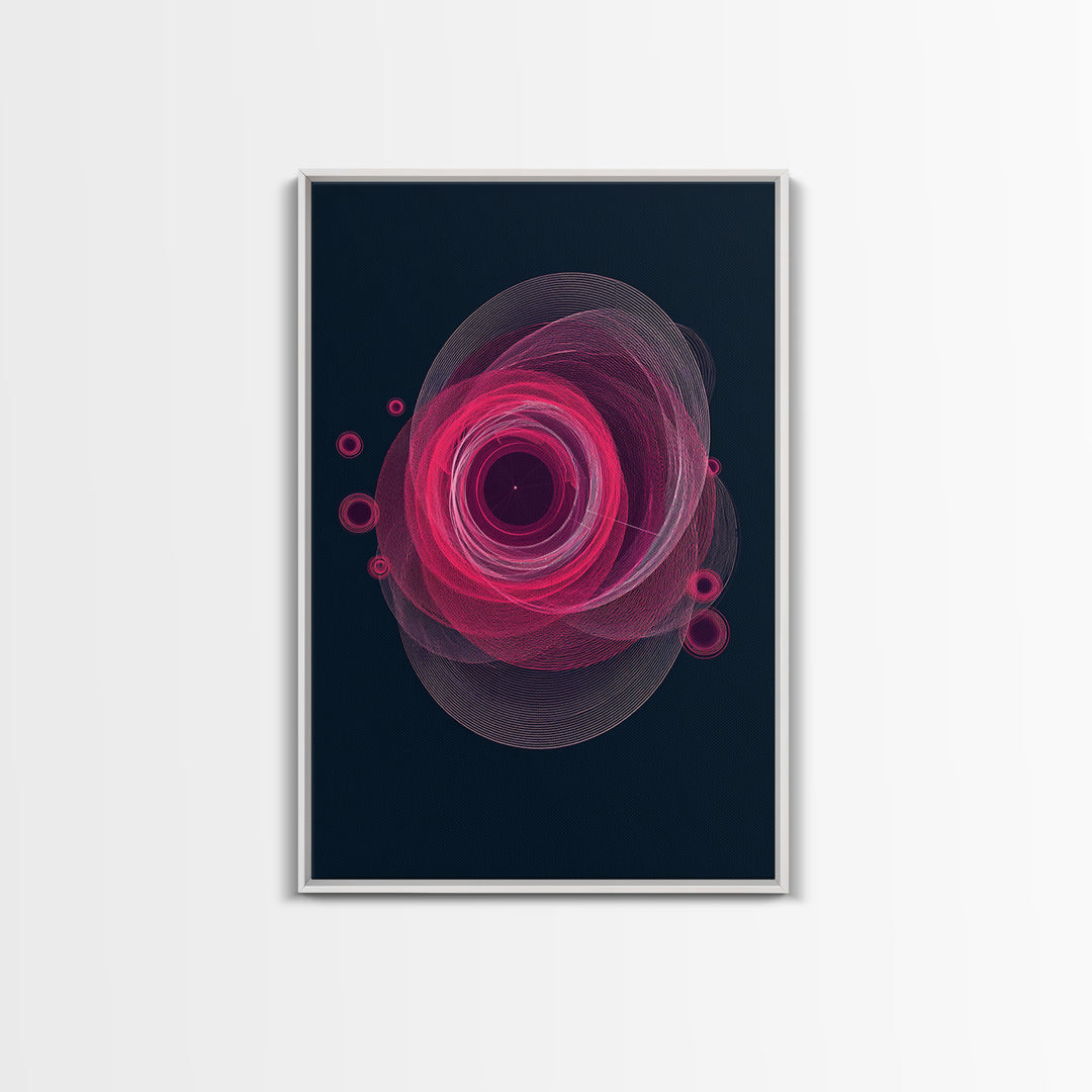 Magenta Spiral Wireframe Abstract Wall Art, Modern Geometric Art Print, Retro Futuristic Decor, Dark Blue MCM Gallery Poster