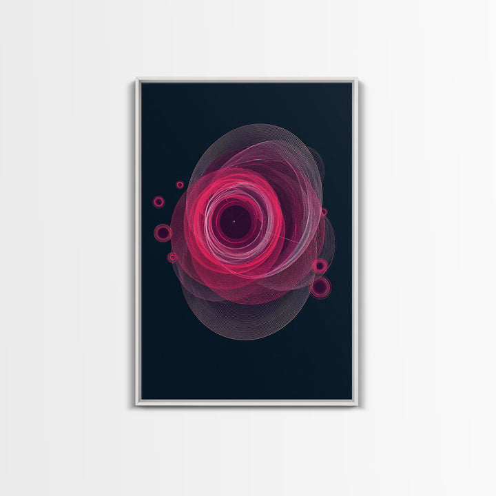 Magenta Spiral Wireframe Abstract Wall Art, Modern Geometric Art Print, Retro Futuristic Decor, Dark Blue MCM Gallery Poster