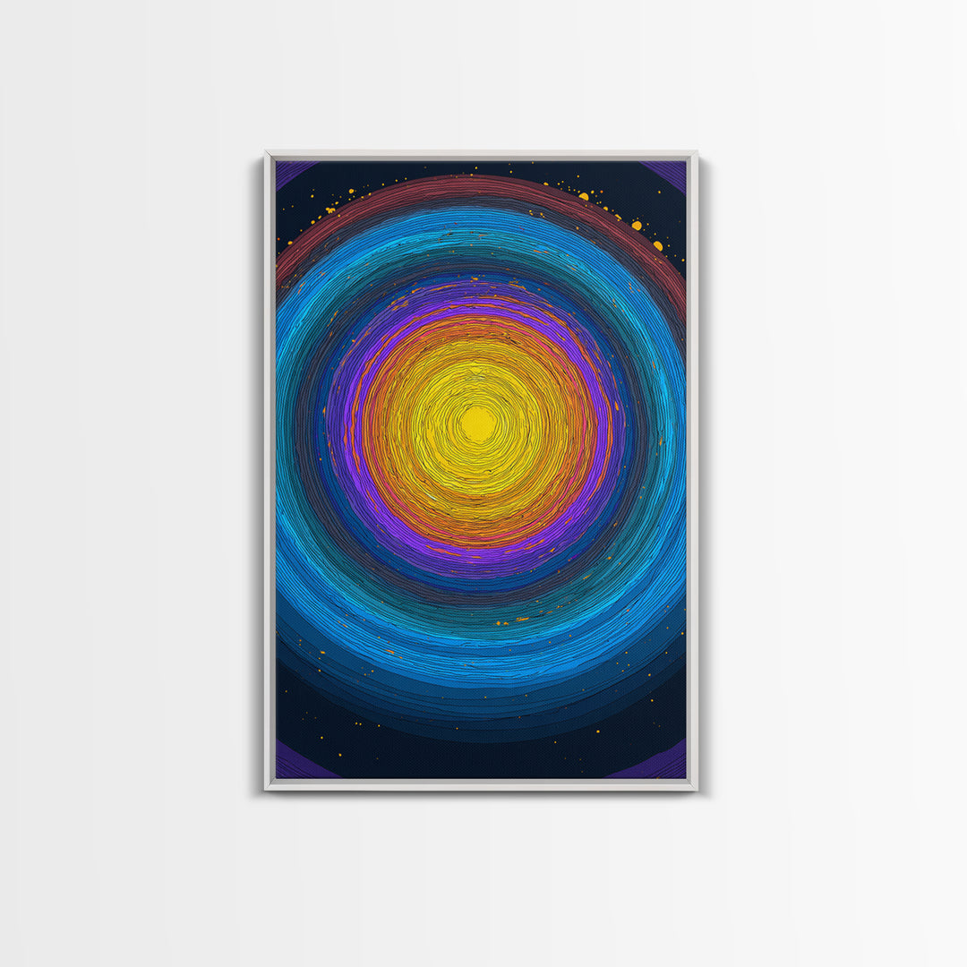 Vibrant Solar Rings Abstract Canvas Print, Midcentury Modern Wall Art, Colorful Geometric Poster, Cosmic Retro Home Decor