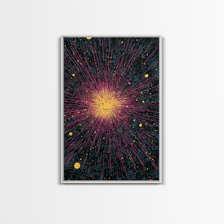 Vivid Cosmic Starburst Explosion Canvas Print, Midcentury Modern Wall Art, Retro Space Abstract Poster, Colorful Mcm Decor