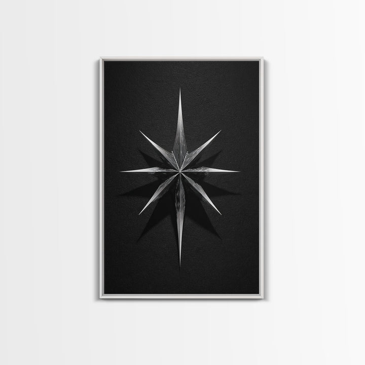 Black Silver Eight Point Starburst Wall Art, Midcentury Modern Art, Geometric Wall Decor, Minimalist Print, Office Decor