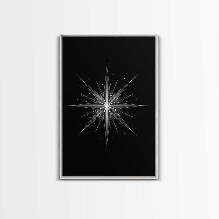 White Celestial Starburst Wall Art, Midcentury Modern Art, Black Wall Art, Geometric Art Print, Space Abstract Art, Modern Decor
