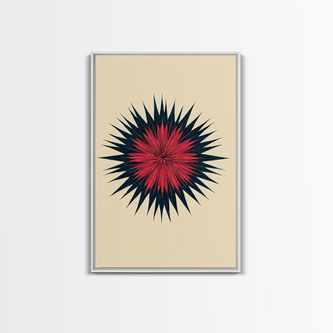 Red Navy Spiky Sunburst Canvas Print, Midcentury Modern Art, Geometric Wall Art, Atomic Art Print, Colorful Retro Decor, Poster