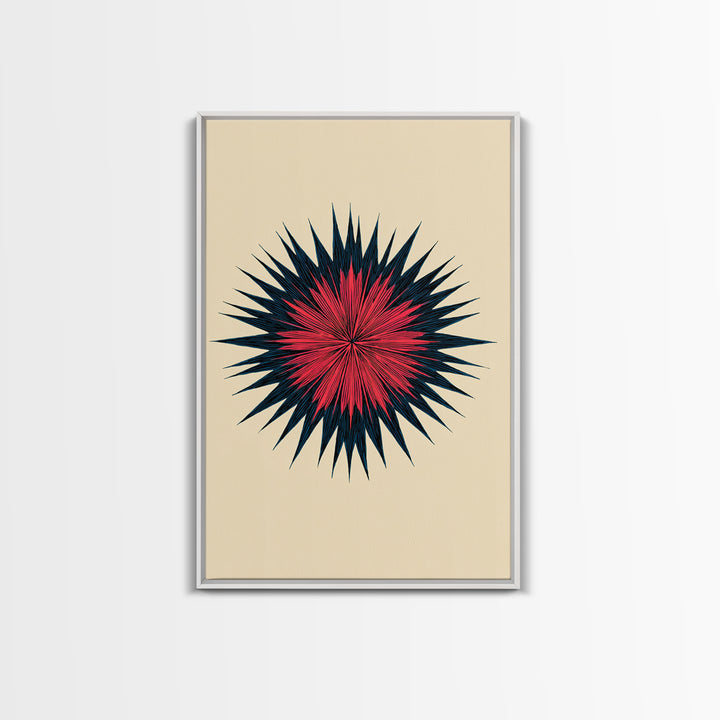 Red Navy Spiky Sunburst Canvas Print, Midcentury Modern Art, Geometric Wall Art, Atomic Art Print, Colorful Retro Decor, Poster
