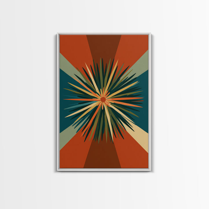 Teal Orange Retro Sunburst Wall Art, Midcentury Modern Art, Geometric Wall Decor, Atomic Art Print, Burnt Orange Home Decor