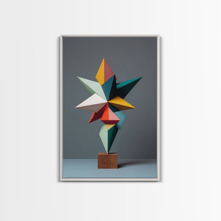 Colorful Geometric Modern Sculpture Framed Canvas Print, Mid Century Modern Abstract Art, MCM Office Decor Statement Gift