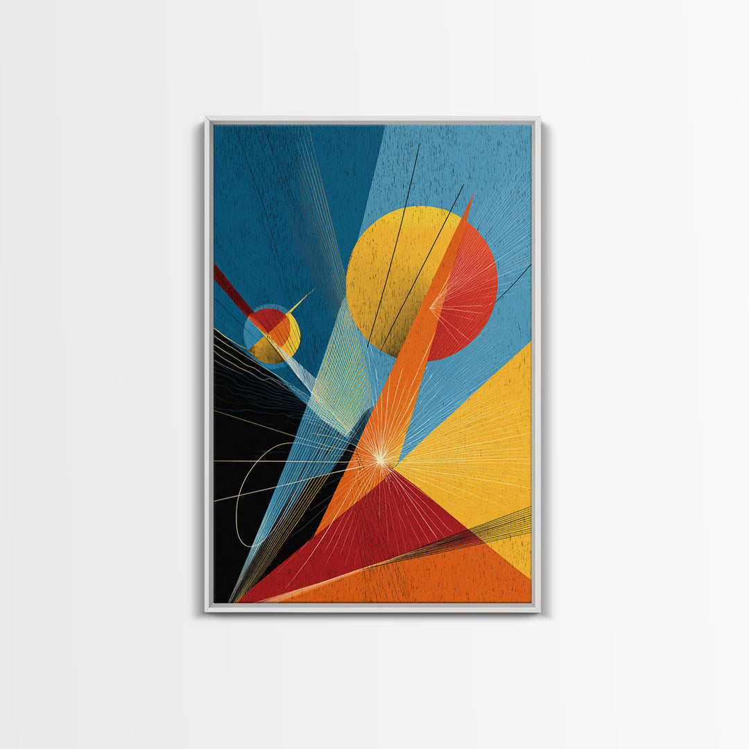 Bright Geometric Sun And Planets Wall Art, Mid Century Modern Abstract Poster, Colorful Bauhaus MCM Space Decor Print Gift