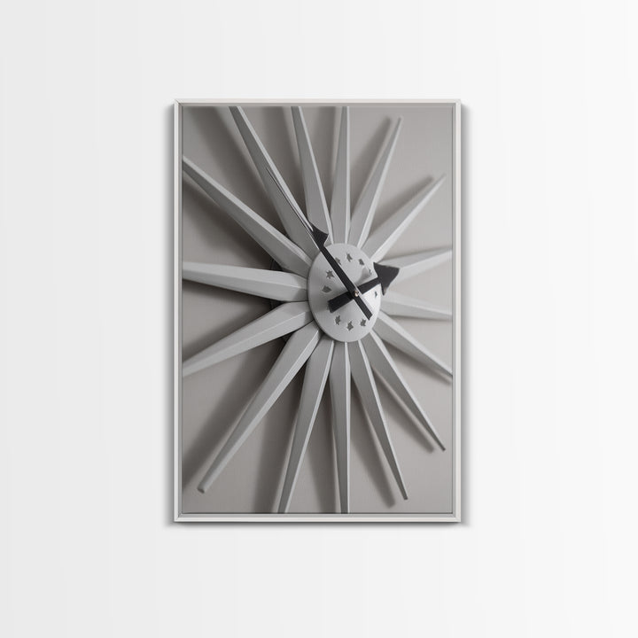 White Starburst Clock With Shadow Wall Art, Mid Century Modern Minimalist Poster, Geometric Wall Art, MCM Decor, Modern Art Print