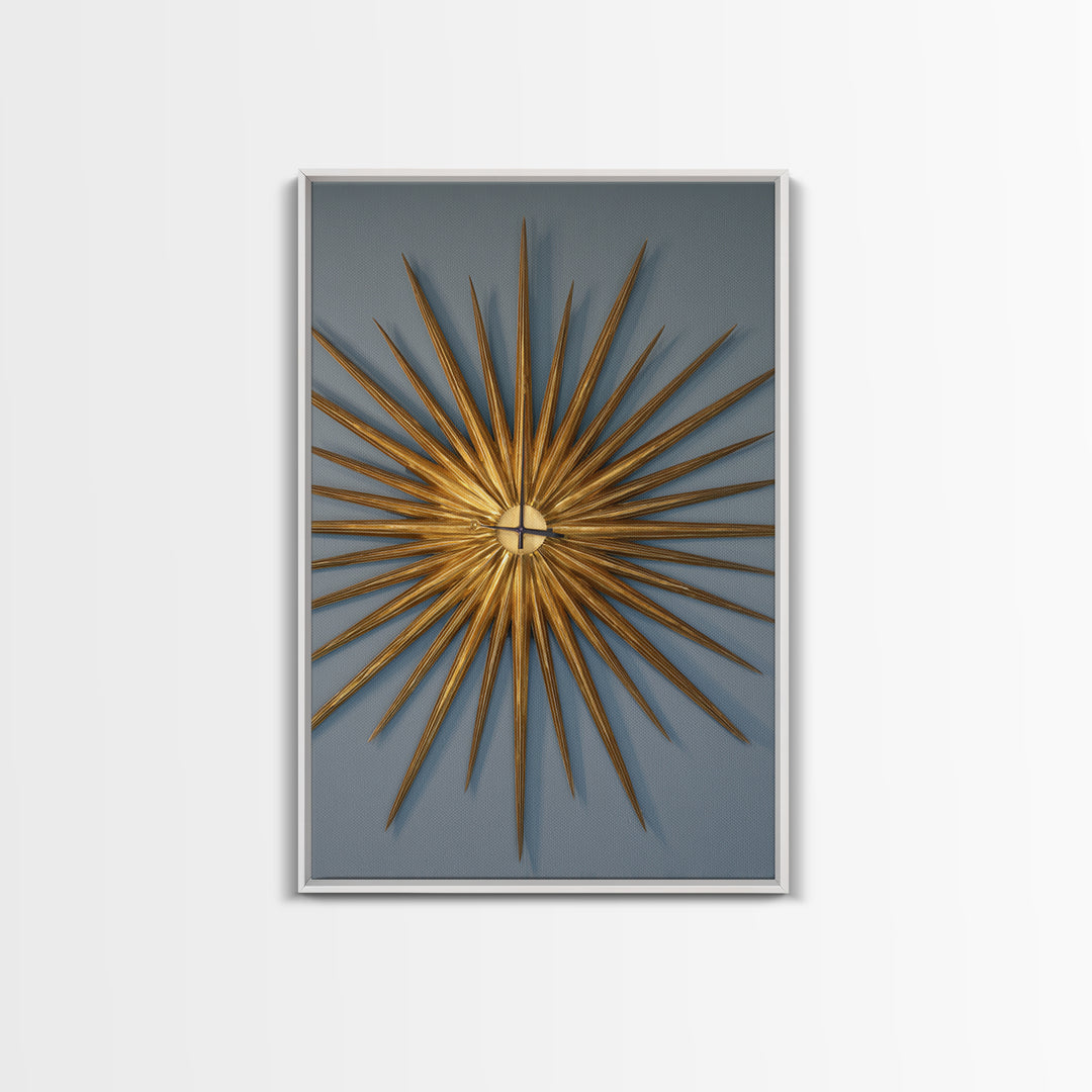 Gold Atomic Sunburst Clock On Blue Wall Art, Mid Century Modern Decor, MCM Wall Art, Retro Wall Decor, Modern Home Art Print