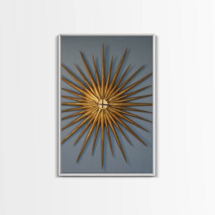 Gold Atomic Sunburst Clock On Blue Wall Art, Mid Century Modern Decor, MCM Wall Art, Retro Wall Decor, Modern Home Art Print
