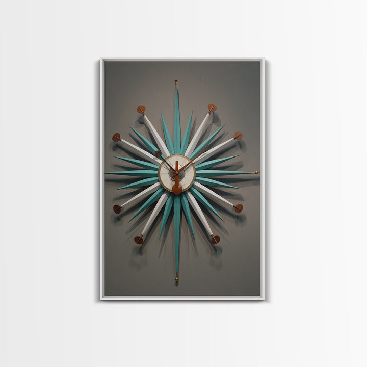 Teal White Atomic Starburst Clock Wall Art, Mid Century Modern Decor, Retro Wall Decor, Geometric Art Print, MCM Home Decor