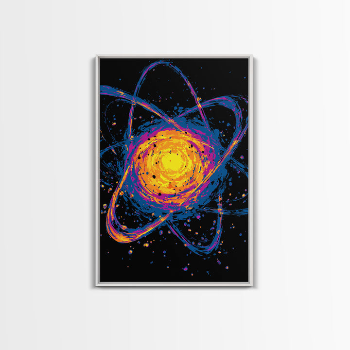 Exploding Atomic Nucleus Canvas Print, Midcentury Modern Art, Retro Sci Fi Wall Decor, Cosmic Abstract Poster For Game Room