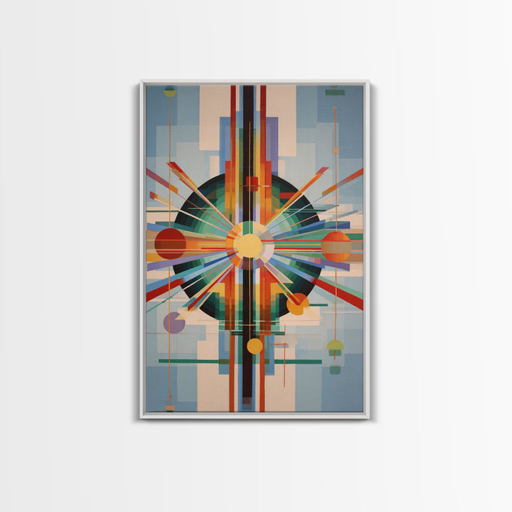 Geometric Atomic Sunburst Canvas Print, Midcentury Modern Wall Art, Bauhaus Abstract Poster, Colorful Retro Home Decor Gift