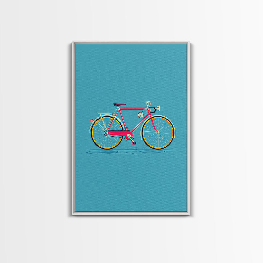 Colorful Pink Bicycle On Teal Canvas Print, Mid Century Modern Art, Retro Cycling Poster, Dopamine Decor, Kids Room Art Gift