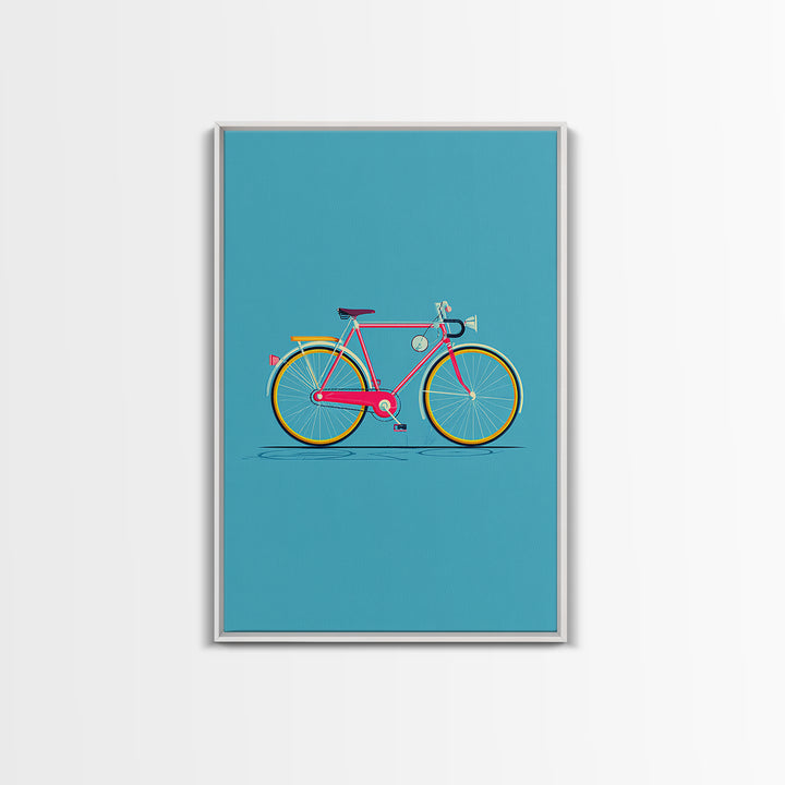 Colorful Pink Bicycle On Teal Canvas Print, Mid Century Modern Art, Retro Cycling Poster, Dopamine Decor, Kids Room Art Gift