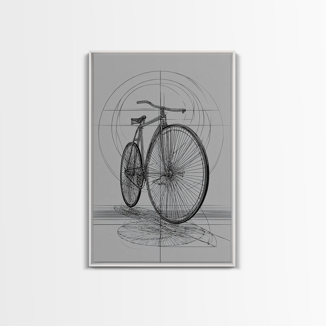 Antique Penny Farthing Technical Drawing Wall Art, Black White Bicycle Poster, Architectural Art, Geometric Lines, Office Decor
