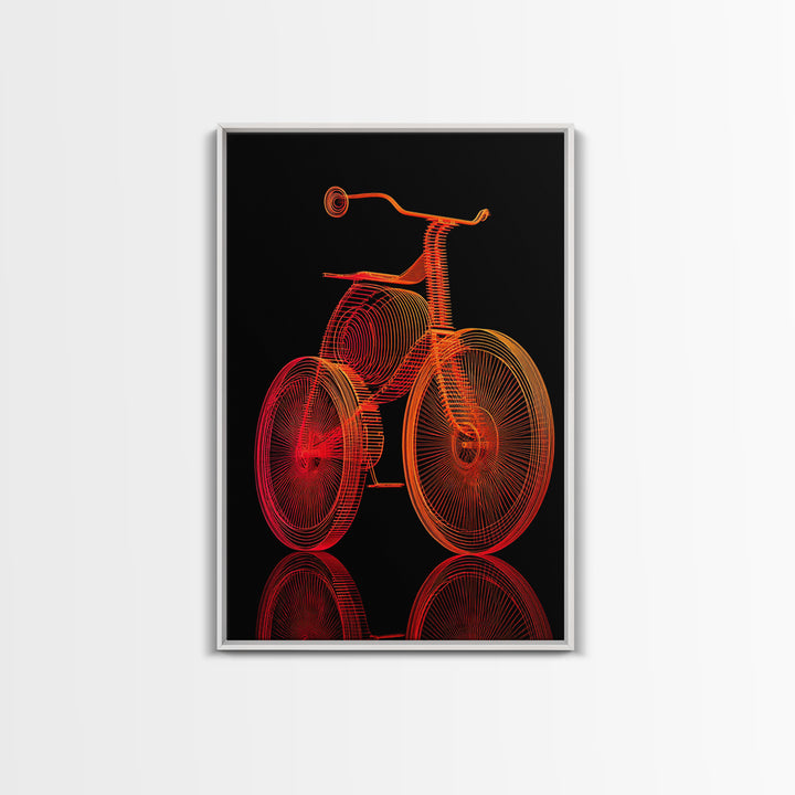 Neon Orange Tricycle Line Art Canvas Print, Black Background Retro Poster, Modern Digital Art, Atomic Decor, Kids Room Art