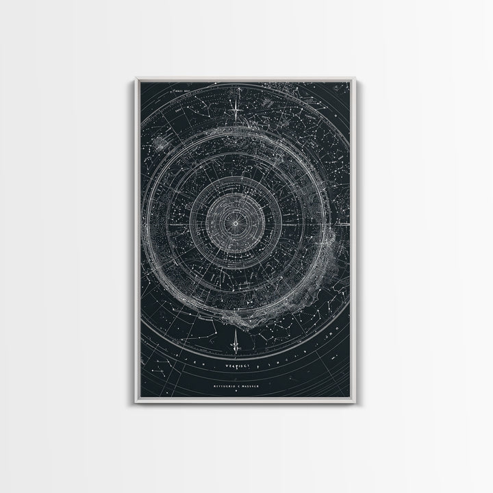 Circular Zodiac Sky Map Wall Art, Black White Astronomy Poster, Geometric Celestial Chart, Modern Art Print, Office Decor